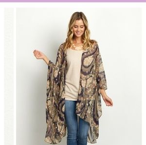 Navy Blue Paisley Assymeteic Kimono